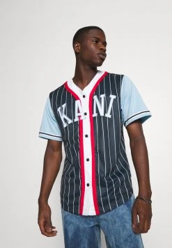 Billig ⭐ Karl Kani COLLEGE BLOCK PINSTRIPE ⚾ BASEBALL 🎉 SHIRT - Hemd - Navy, Herren ✔️