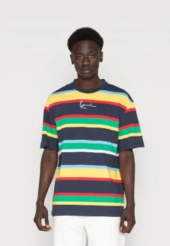 Top 10 🥰 Karl Kani SMALL SIGNATURE STRIPE TEE UNISEX - T-Shirt Print - Navy 🎁