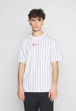 Coupon ✨ Karl Kani SMALL SIGNATURE PINSTRIPE TEE UNISEX - T-Shirt Print - White/black 🔔