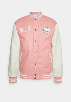 Brandneu 😀 KARL KANI X SMILEY® BLOCK SCRIBBLE COLLEGE JACKET UNISEX - Kunstlederjacke - Rose 👍