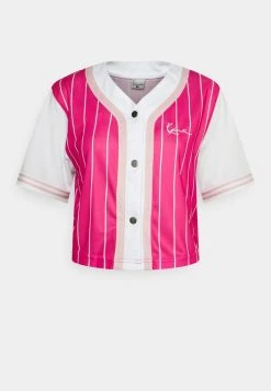 Neu 🥰 Karl Kani CHEST SIGNATURE PINSTRIPE ⚾ BASEBALL - Sweatjacke - Pink, Damen ✔️