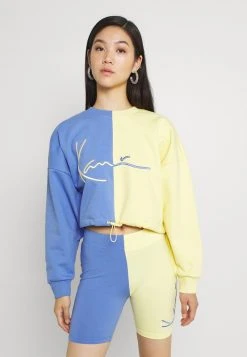 Brandneu 🤩 Karl Kani SIGNATURE CROP BLOCK CREW - Sweatshirt - Blue, Damen ⭐