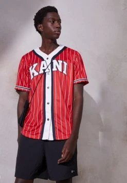 Rabatt ❤️ Karl Kani SERIF ⚾ BASEBALL SHIRT - Hemd - Red, Herren 🛒